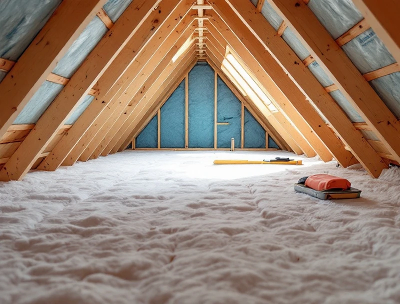 Completed attic mold remediation in a Hialeah home — encapsulant-coated sheathing, cleared soffit baffles, and continuous ridge vent visible at the peak