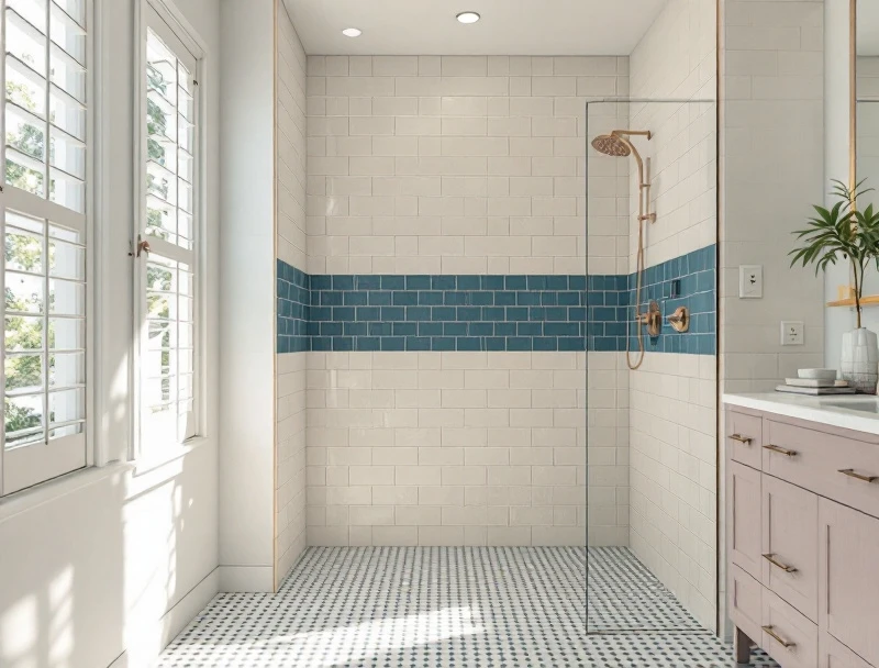 Completed Hialeah bathroom shower rebuild after mold remediation — new DensShield substrate, fresh tile, mold-resistant grout, and upgraded exhaust fan installed