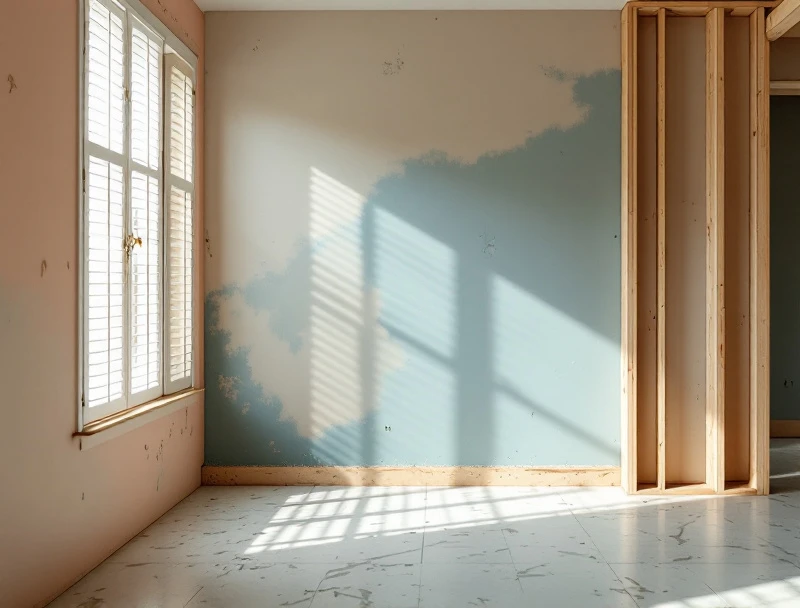 Freshly remediated wall section rebuilt with mold-resistant drywall in a clean Hialeah room
